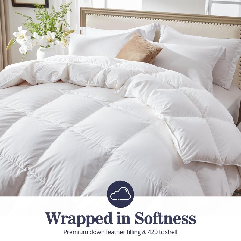 Globon Ultra-Soft Down Feather Comforter King Size Luxurious Hotel Collection Fluffy Duvet Insert for All Season Noiseless Shell 700 Filling Power Medium Weight with Corner Tabs  White - Image 3